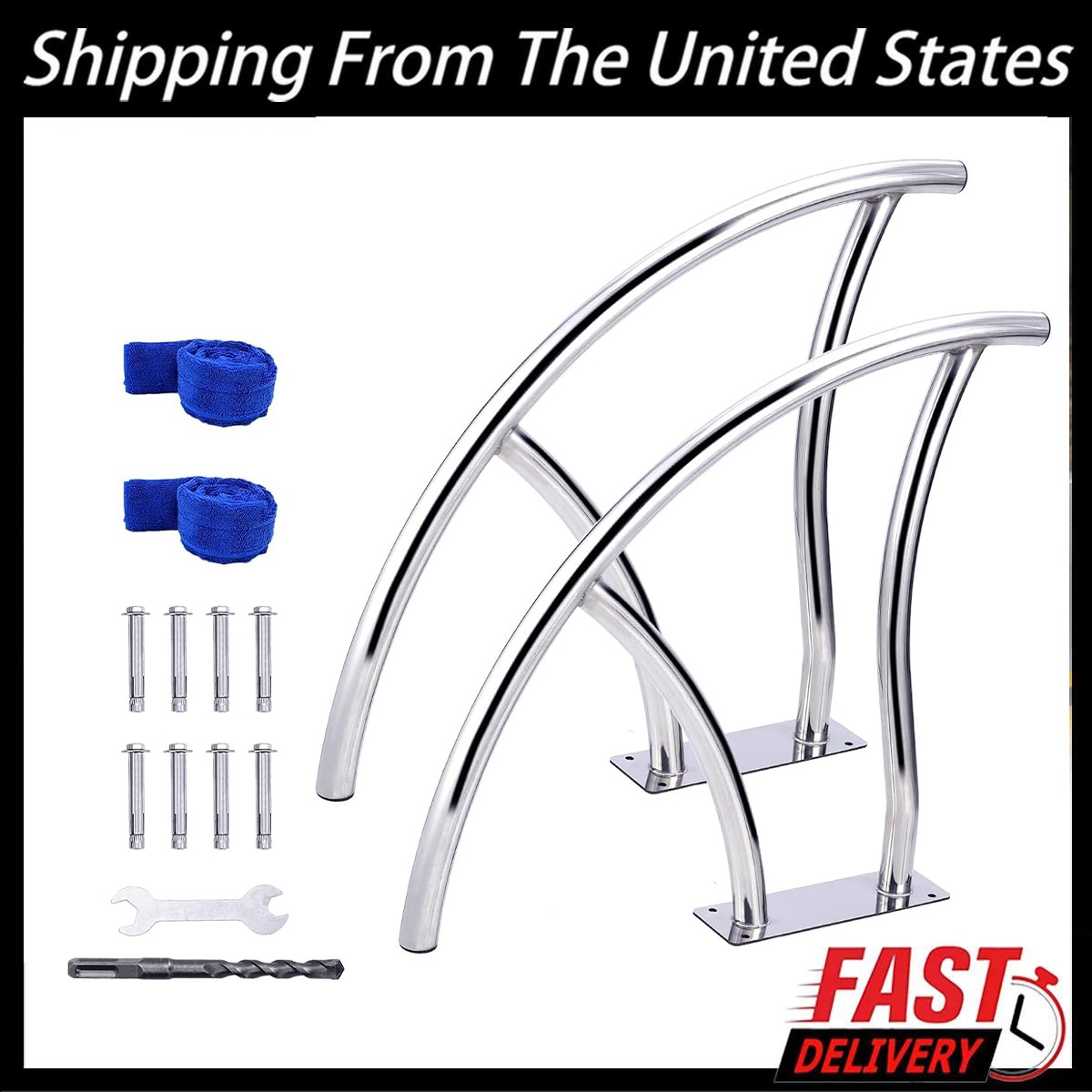 2 Pack 30"x30" Inground Swimming Pool Handrail Stainless Steel Pool Grab Rails