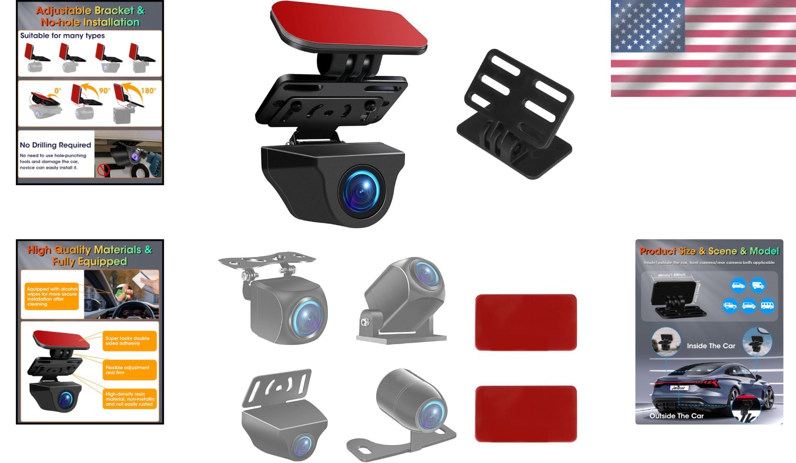 Adjustable Rear Camera Holder with Strong Adhesive & 180° Flexibility