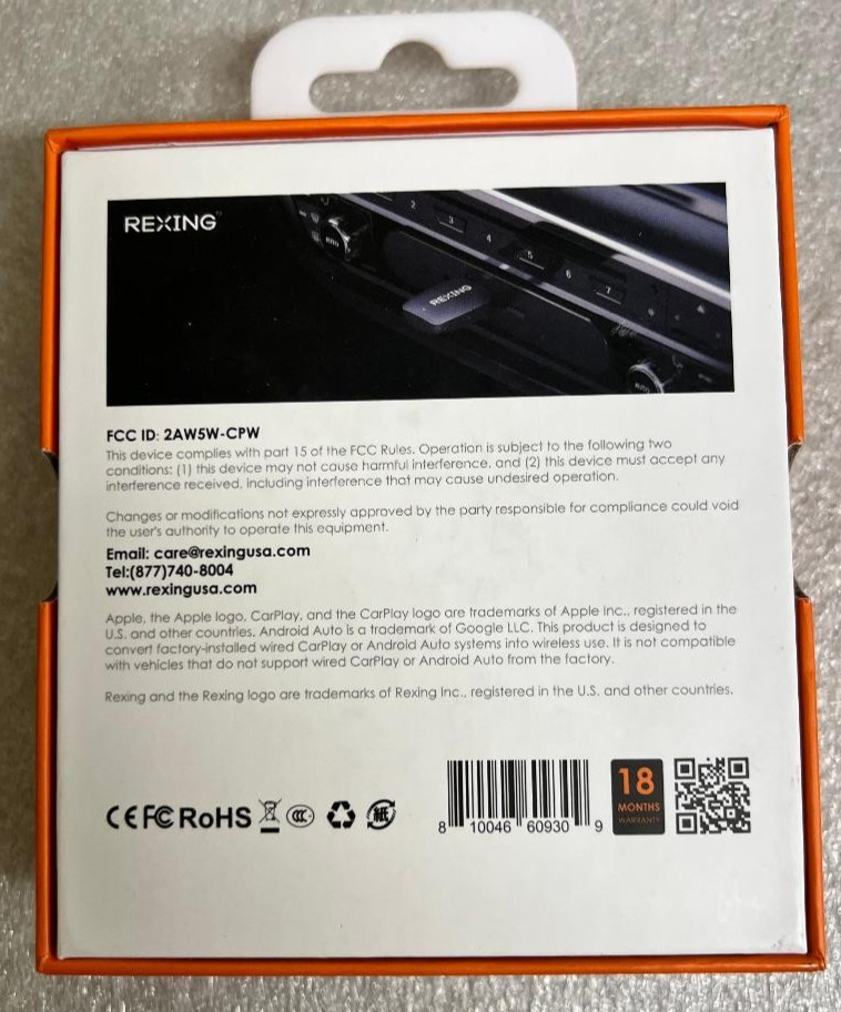 Rexing - CPW-42 Wireless - Apple CarPlay & Android Auto Adapter