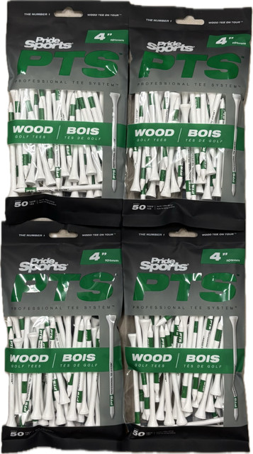 Pride Professional Tee System Golf Pro Length 4", 50 Count White/Green (4-Pack)