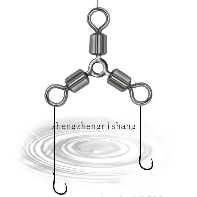 50PCS 3 Way Fishing Swivels O-shape Three Way Rolling Swivels Fishing Connector
