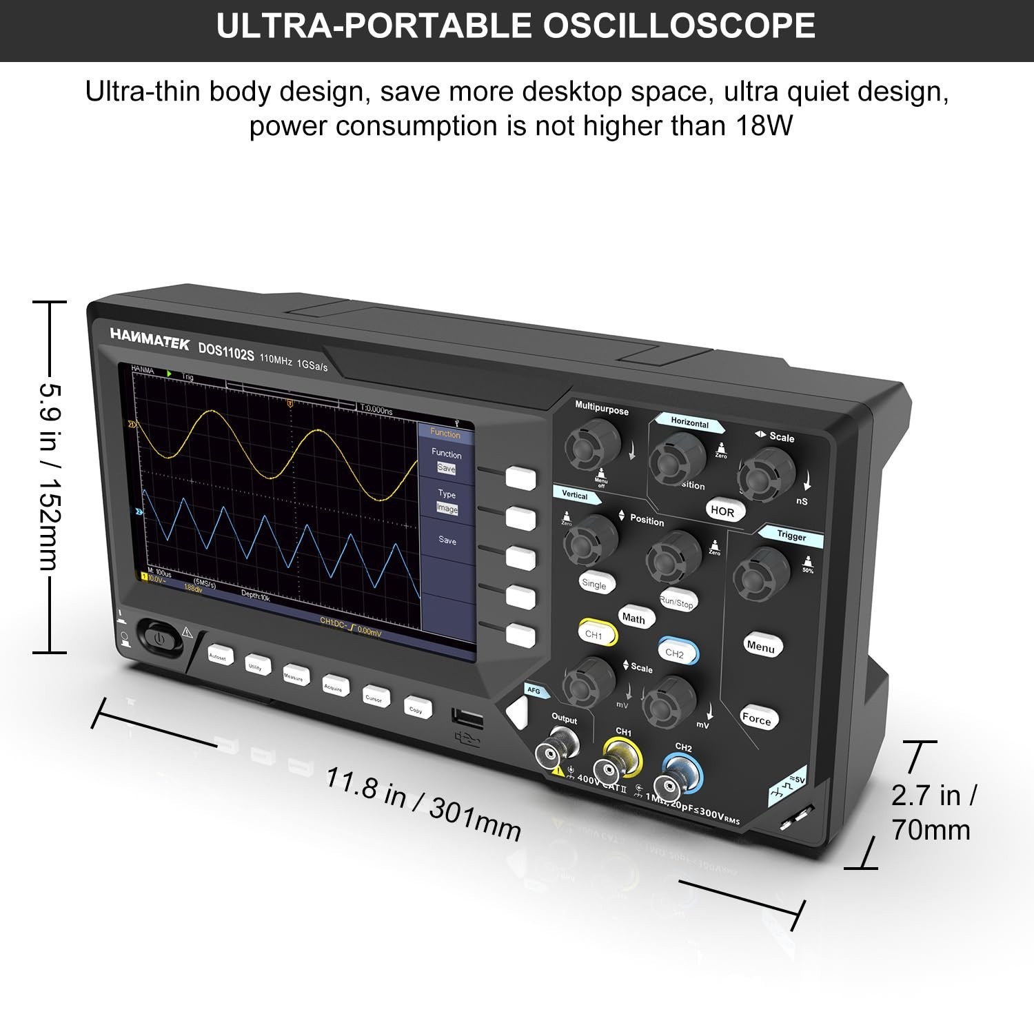 HANMATEK 2 in1 Digital Storage Oscilloscope with Built-in Waveform Generator,...