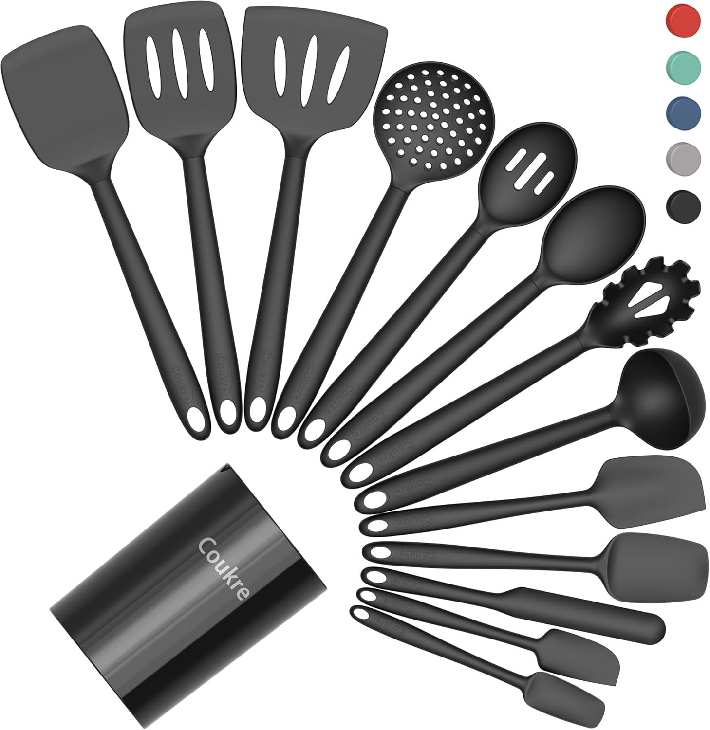 Silicone Kitchen Cooking Utensils Set with Holder – Heat-Resistant, Food-Grade K
