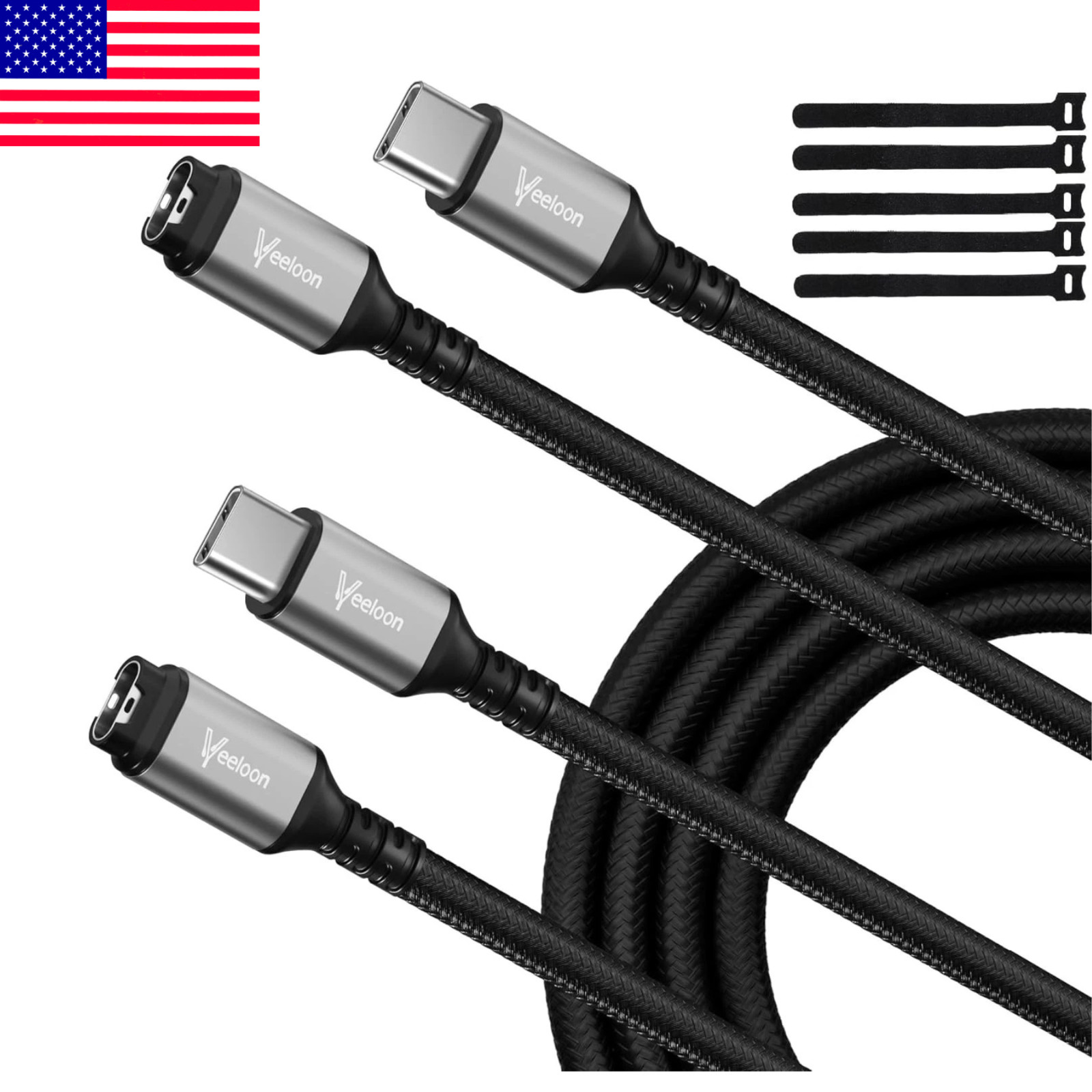 USB-C Charger Cable for Garmin Watch (2 Pack) - 1FT Braided Fast Charging