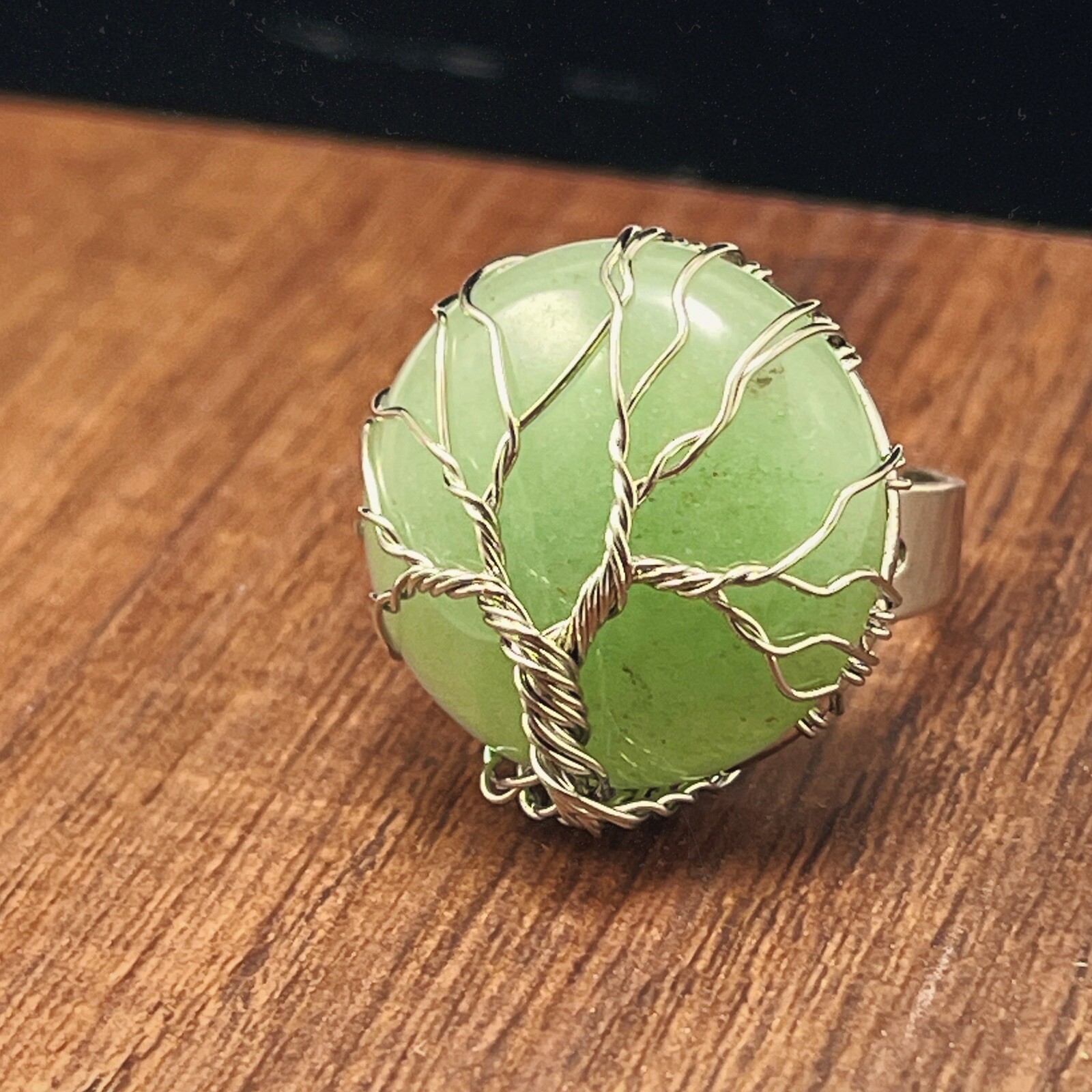 Tree of Life wire wrapped ring Green Aventurine