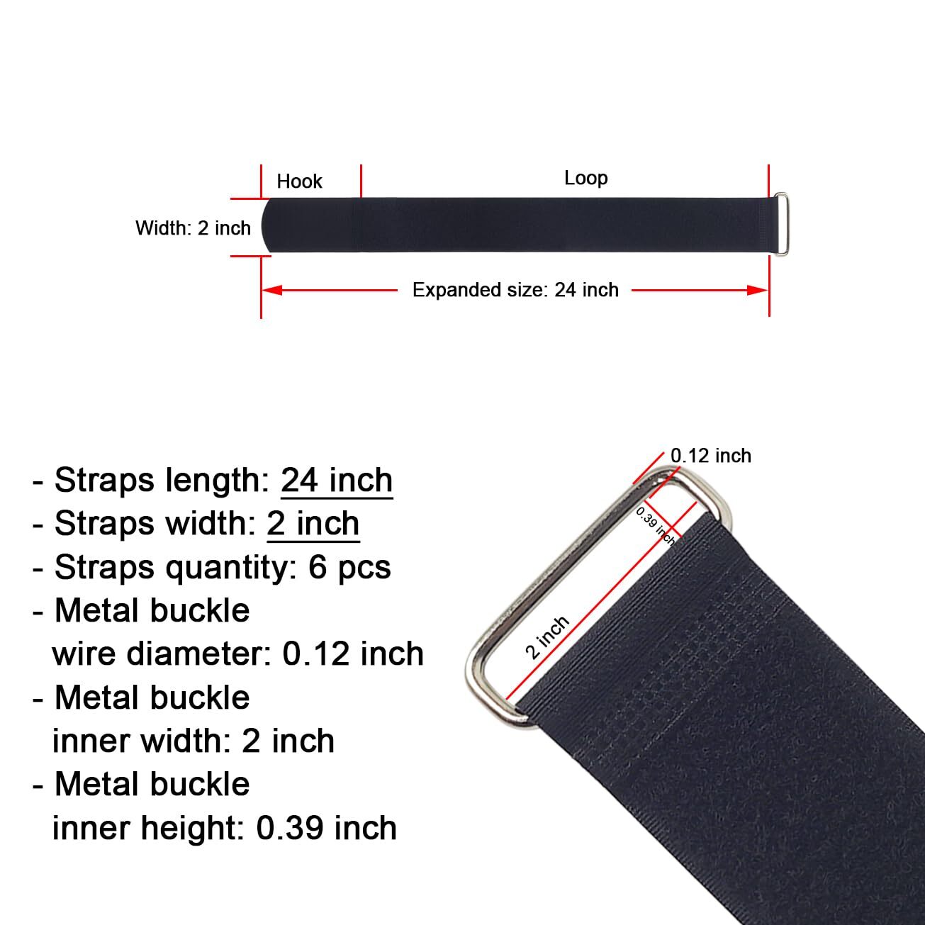 6 Pack 2x24 Inch Reusable Hook and Loop Cinch Straps Fastening Securing Straps