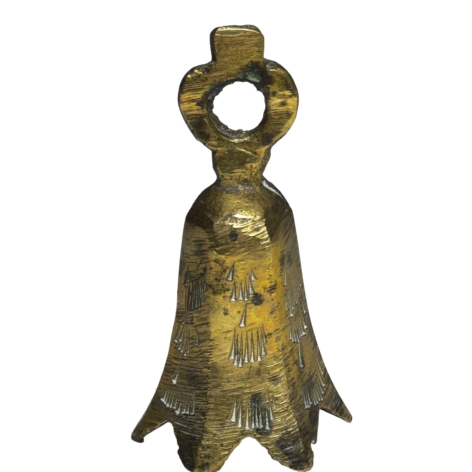 Vintage Brass Bell Hanging Charm Ornate Etched Design Unique Decorative Accent
