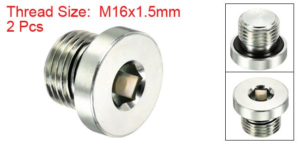 2 Pcs M16*1.5 Hex Head Pipe Fitting Plug Male Thread Socket Plug w Sealing Ring