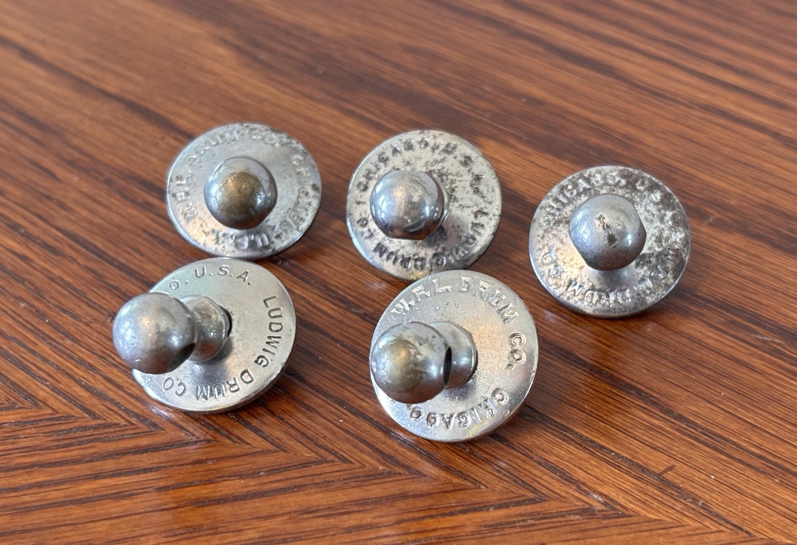 (5 ea.) vntg Ludwig Single Tension-Rod Eyelet or Guide assys.