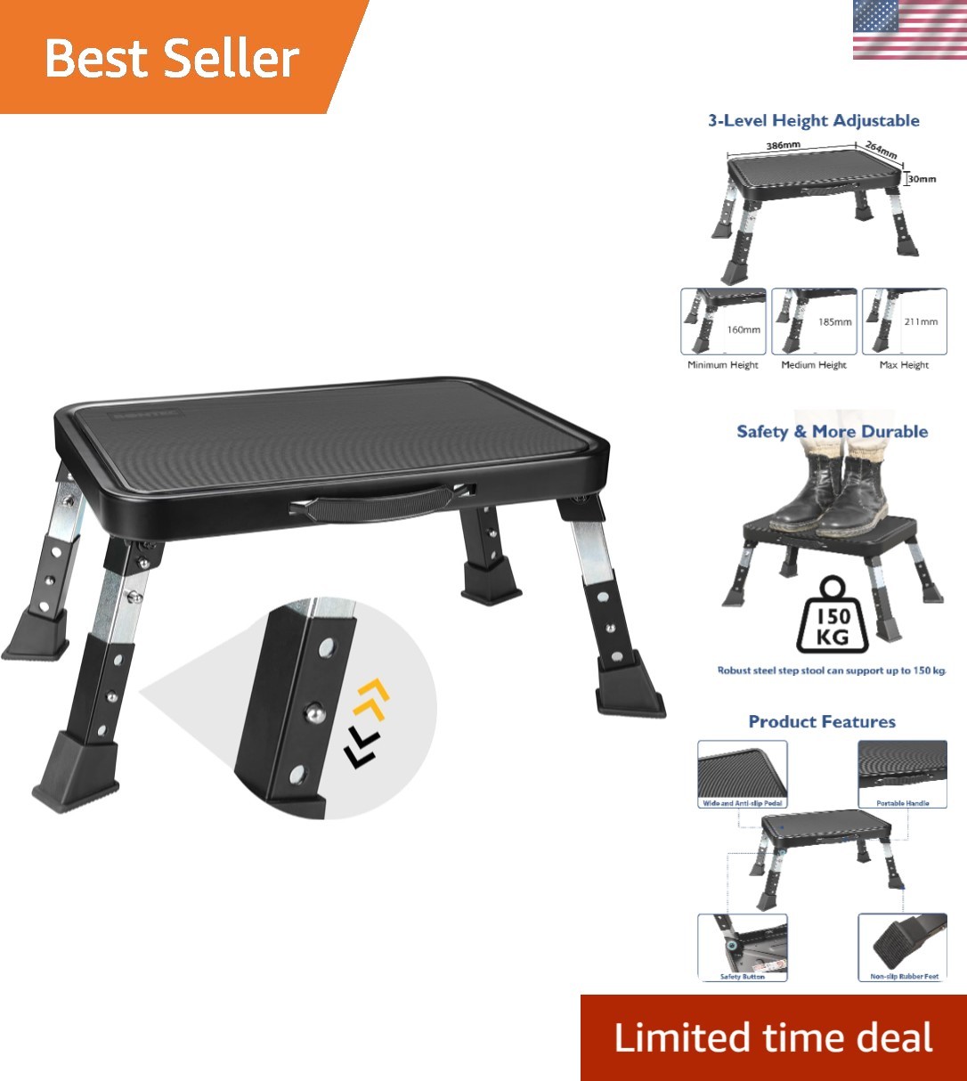 Compact Metal Step Stool with Anti-Slip Pedal - Perfect for Home & Office