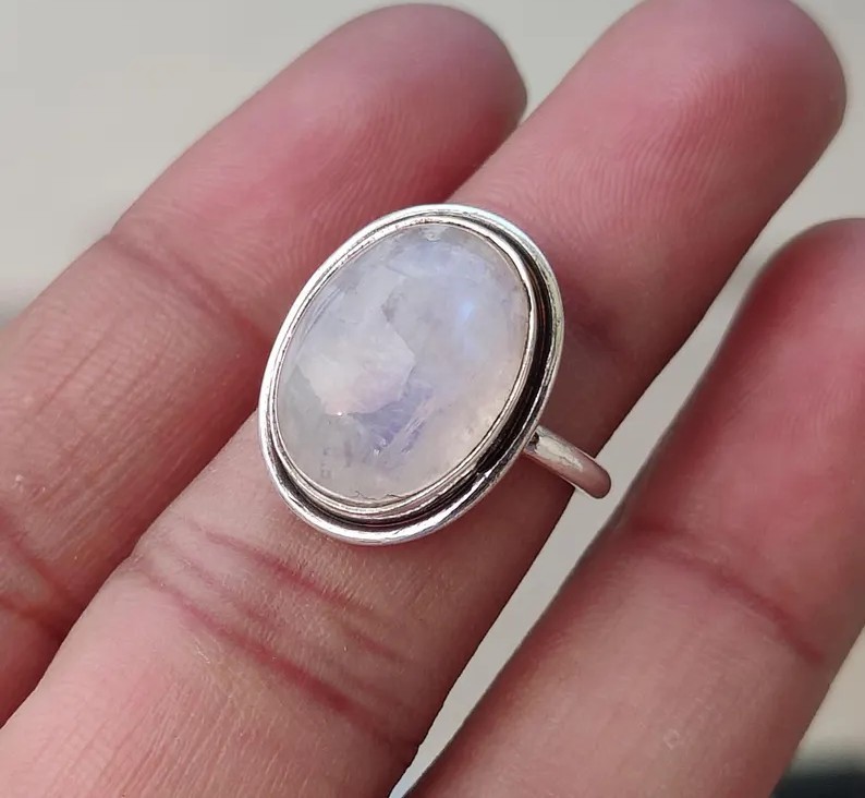Solid 925 Silver Rainbow Moonstone Ring Handmade Dainty Boho Ring All Size SR793