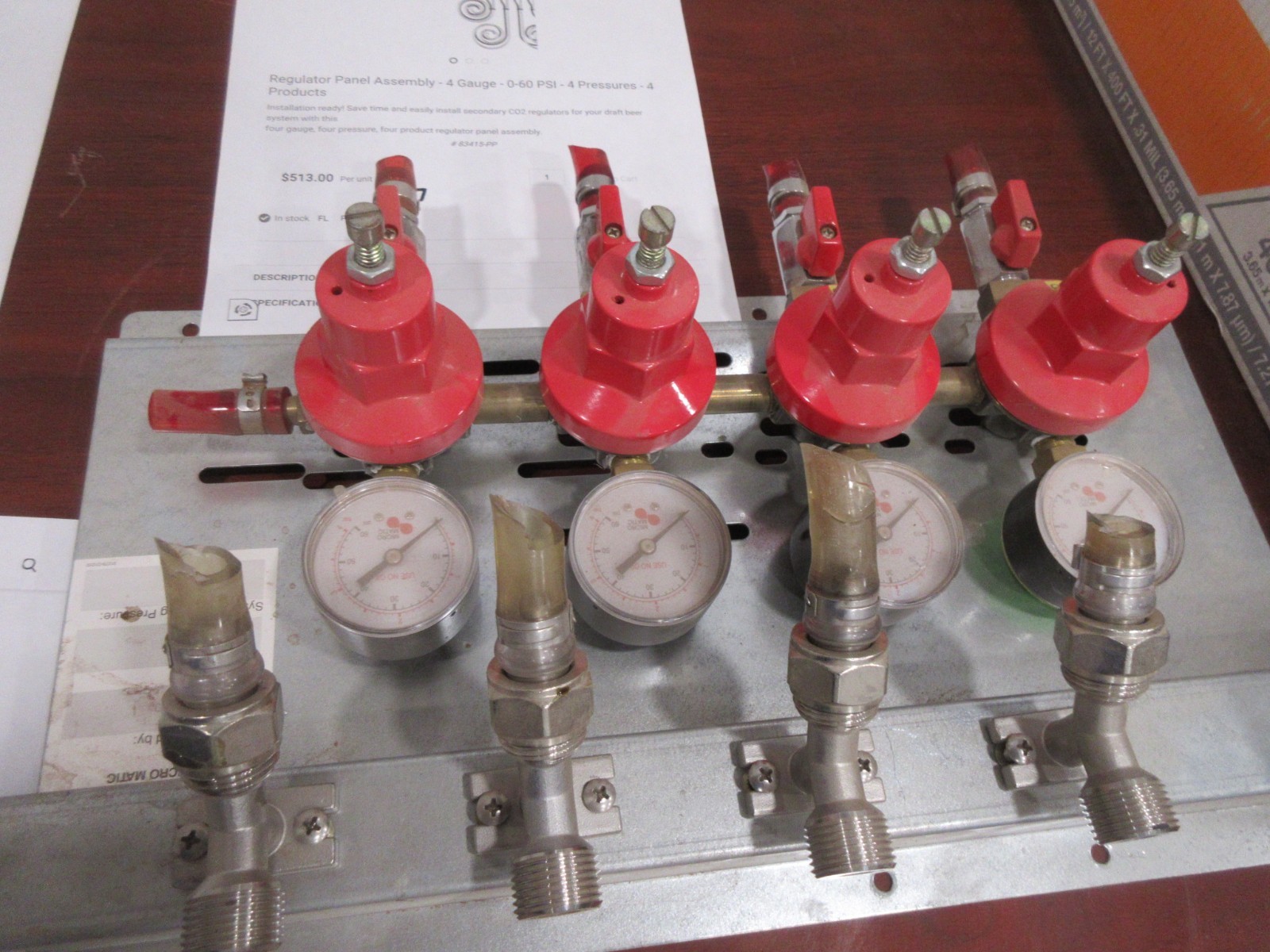 11 - Used Micro Matic 4 Regulator, 4 Gauges, & 4 hose connection Assy for Beer!