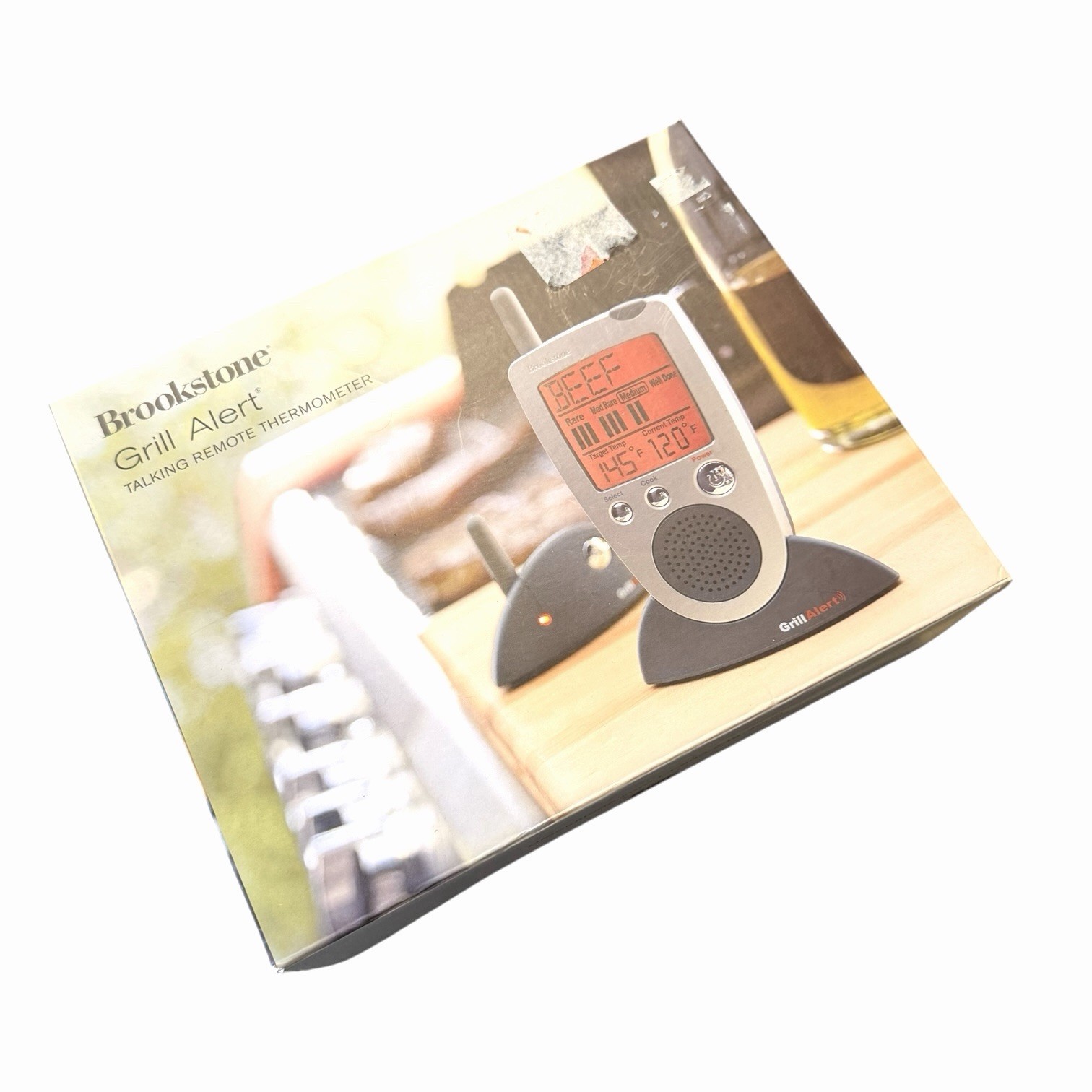 Brookstone Grill Alert Talking Remote Meat Thermometer w/ Portable Monitor NEW!