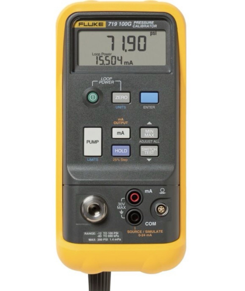 Fluke 719-100G Portable Electric Pressure Calibrator, 100PSI With Case And Leads