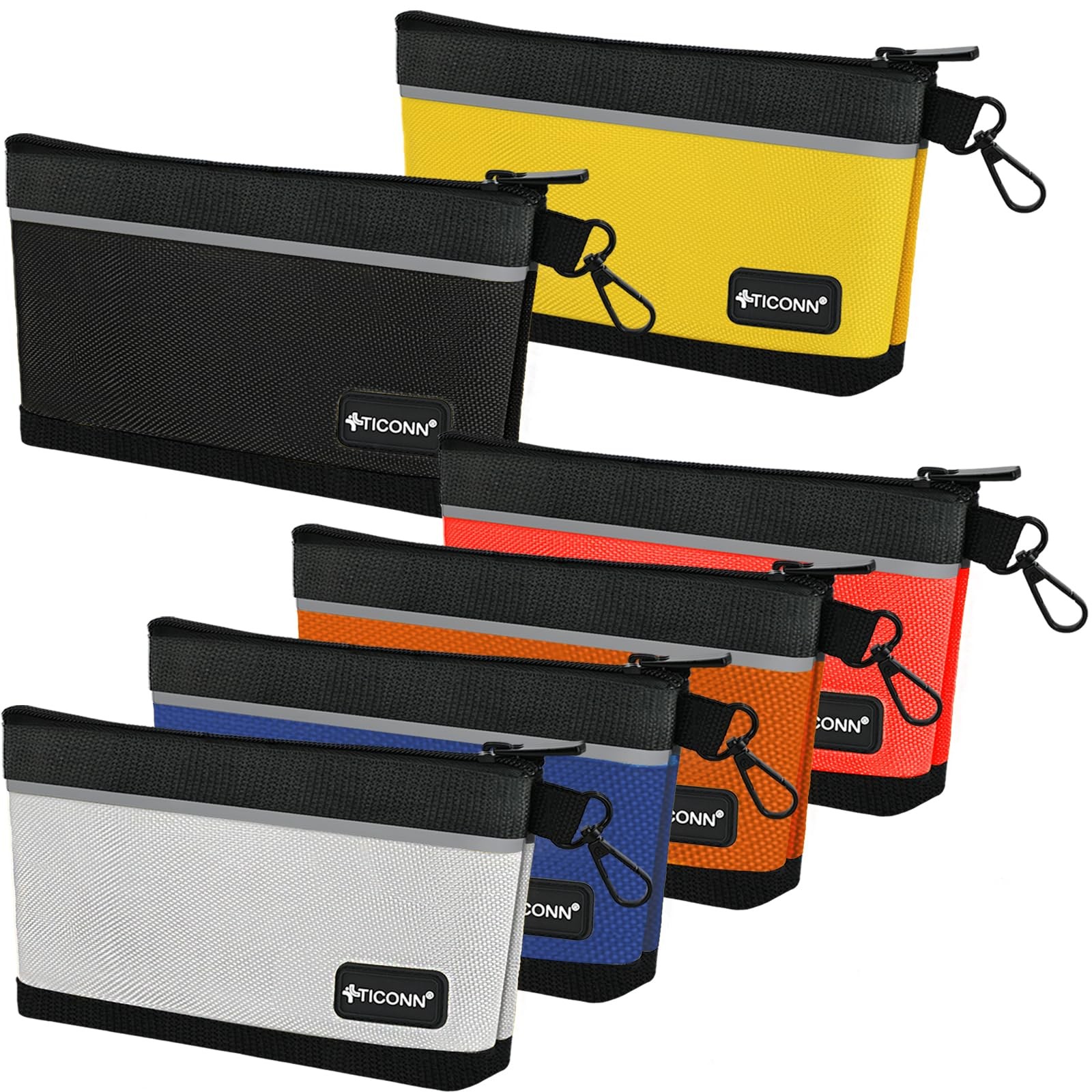TICONN Tool Pouches with Zipper, 1680D Colored, 6 Pack Combo, Multicolored
