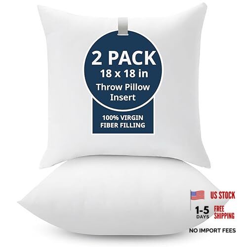 18 x 18 Throw Pillow Insert - Pack of 2 White, Down 18" x 18" 01: White
