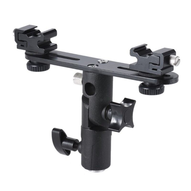 DSLR Dual Flash Bracket 2-Hot Shoe Mount Speedlight Stand Umbrella Flash Holder