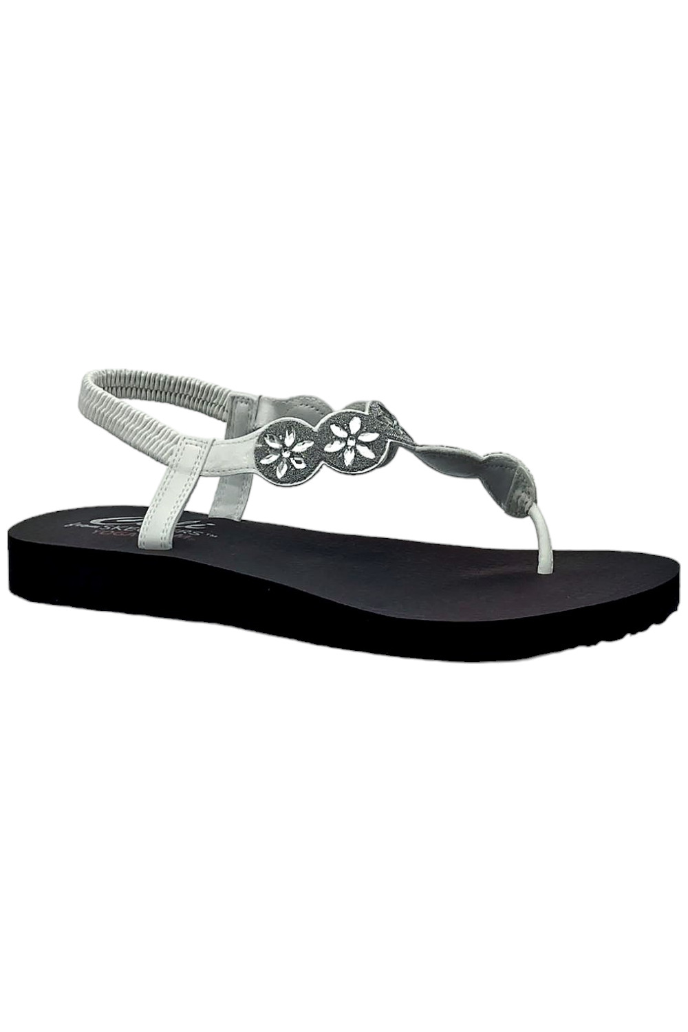 Skechers Meditation Vegan Sling Back Sandals Sparkly Fleur White