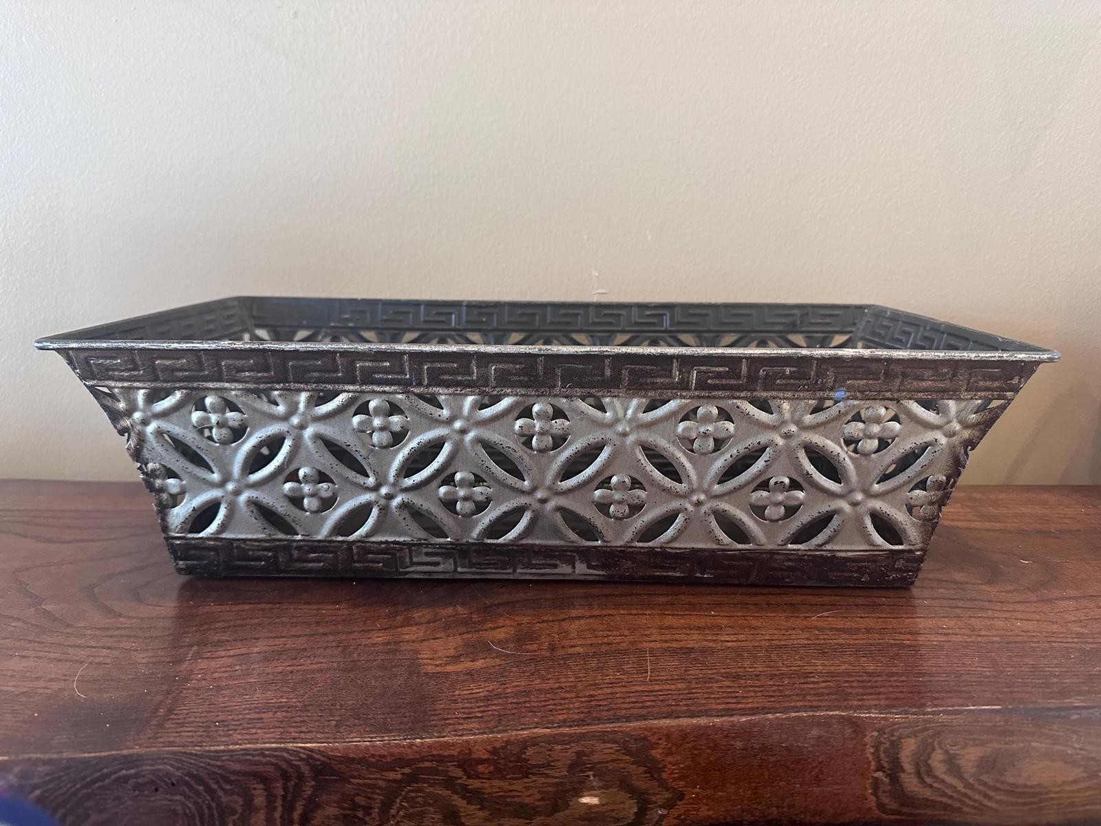 Metal Open-Lattice or Filligree Pattern Planter or Basket