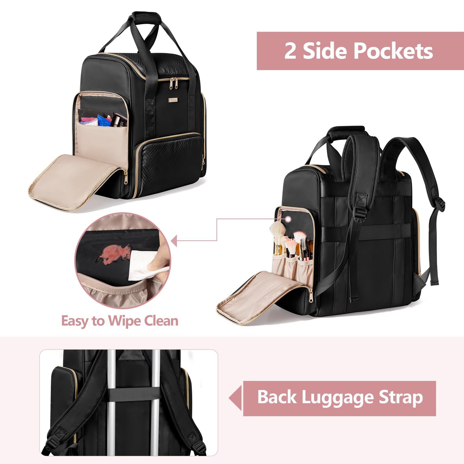 Large Makeup Backpack with 3 Clear Makeup Bags, Double Layers Professional Ma...
