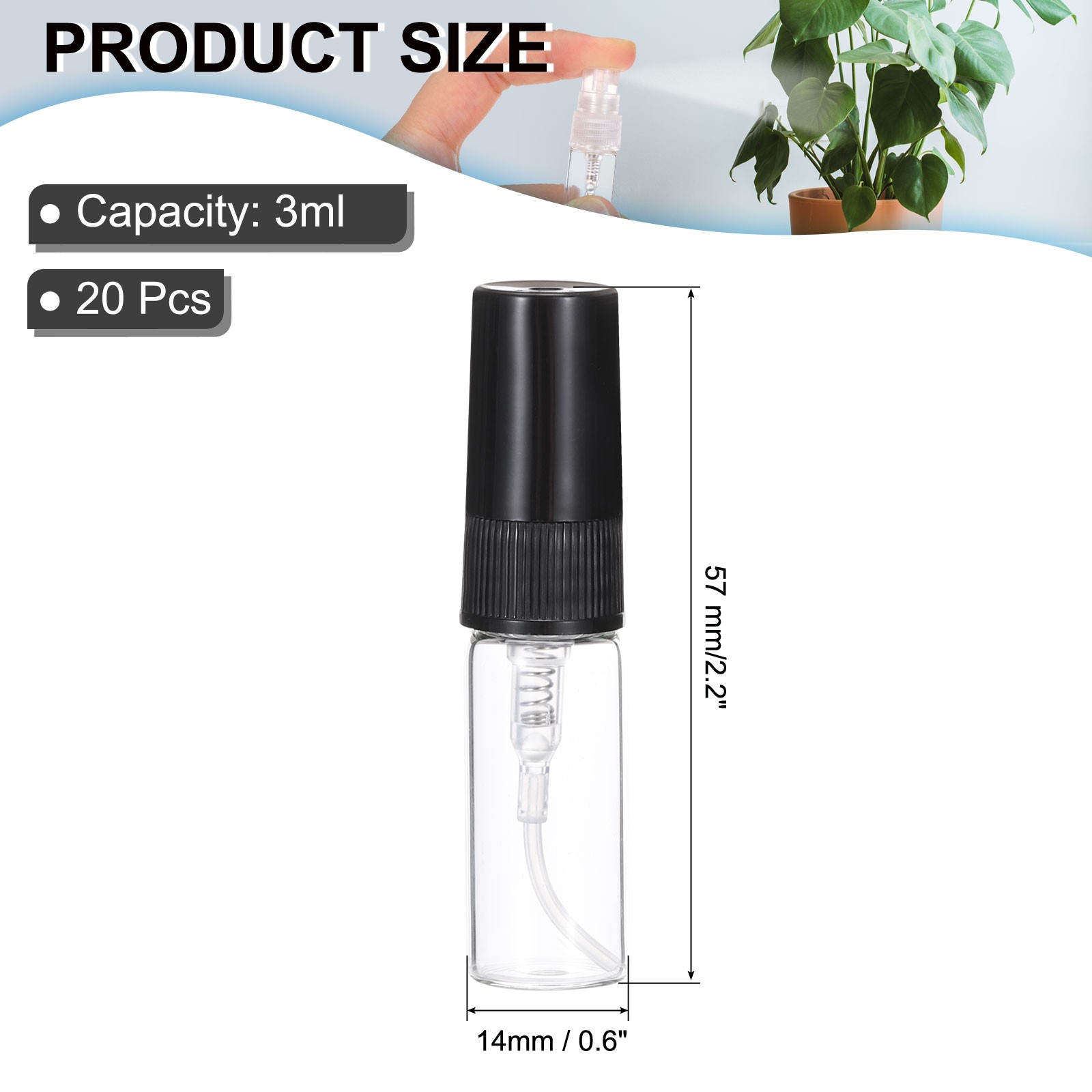 20 Pcs 3ml Glass Mini Perfume Sample Bottle Empty Mini Spray Bottle Black