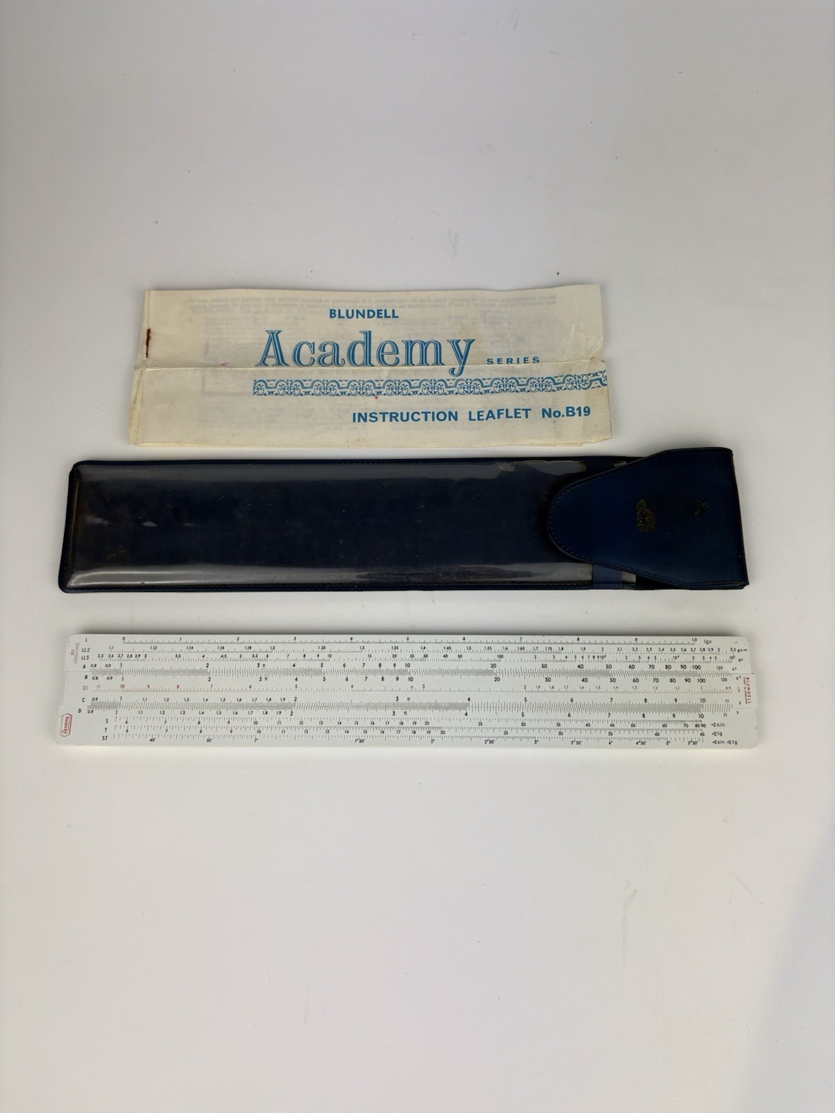 Vintage Blundell Academy 302 Slide Rule, Soft Case & Instruction Leaflet B19