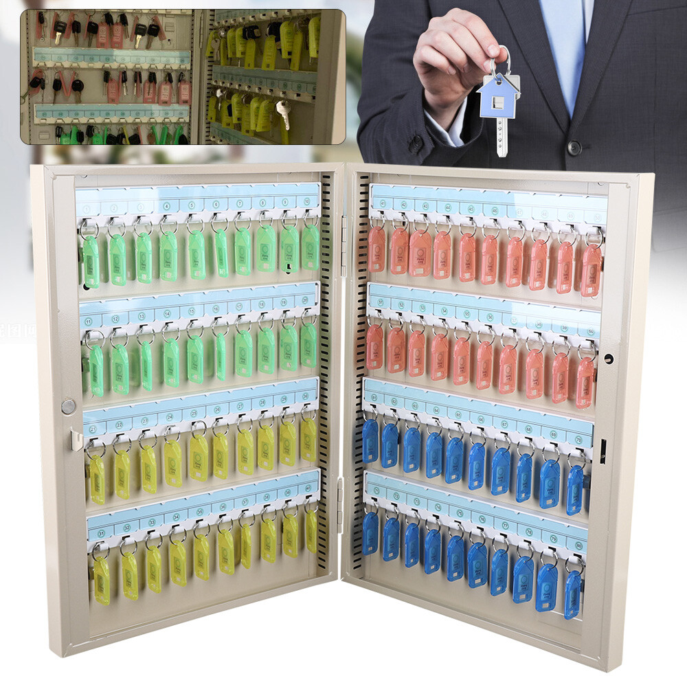 Wall Mount 80 Key Storage Cabinet Lock Box Safe Organizer Car Lot Holder