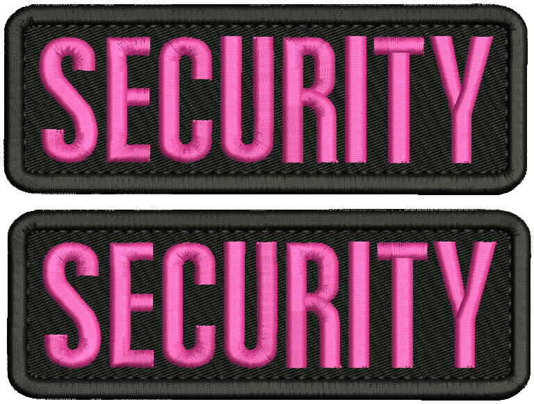 SECURITY 2 EMBROIDERY PATCH 2X6 HOOK ON BACK PINK ON BLACK
