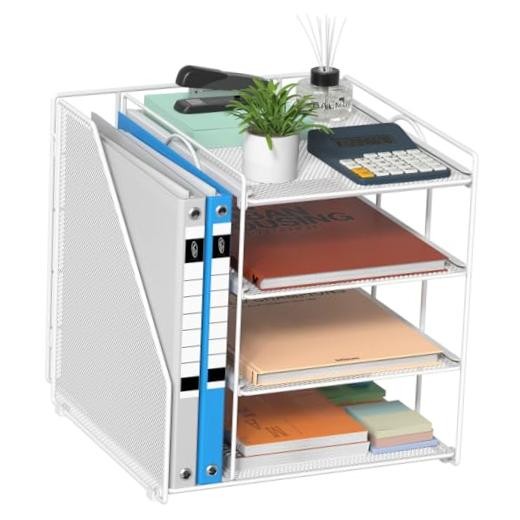 Desk Organizer and Accessories, 4-Tier Paper Organizer for Desk, Office White