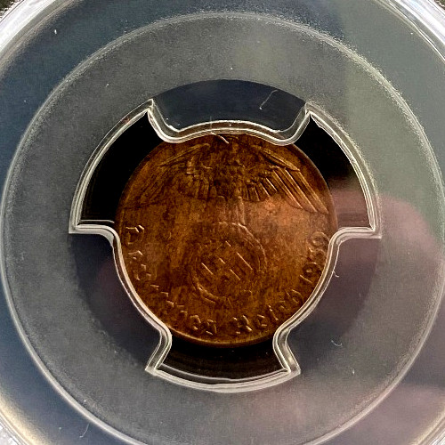 1939-J Germany 1 Pfennig Coin PCGS MS62BN Third Reich WWII Era J-361