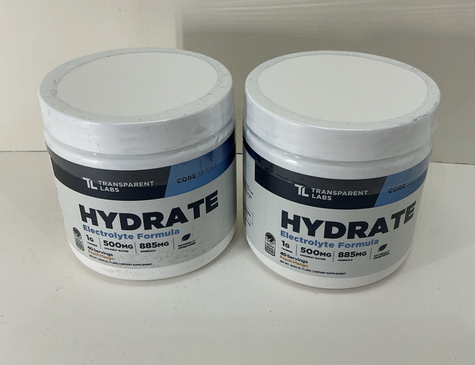 2x Transparent Labs Hydrate Electrolyte Formula Peach Mango 0.69 lbs- 40 Serv