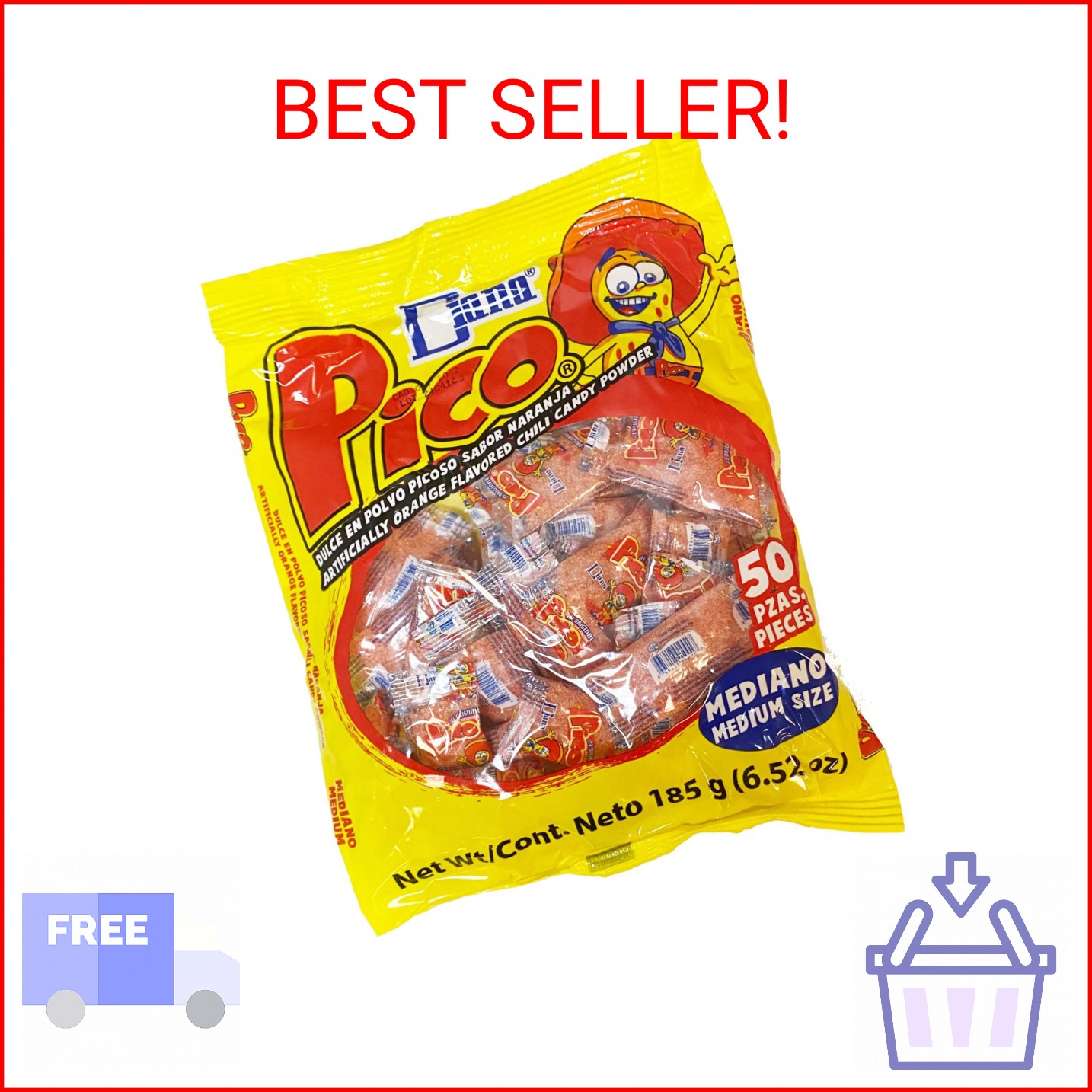 Pico Mediano, The Original Orange Flavor Hot Candy Powder, 50-Count