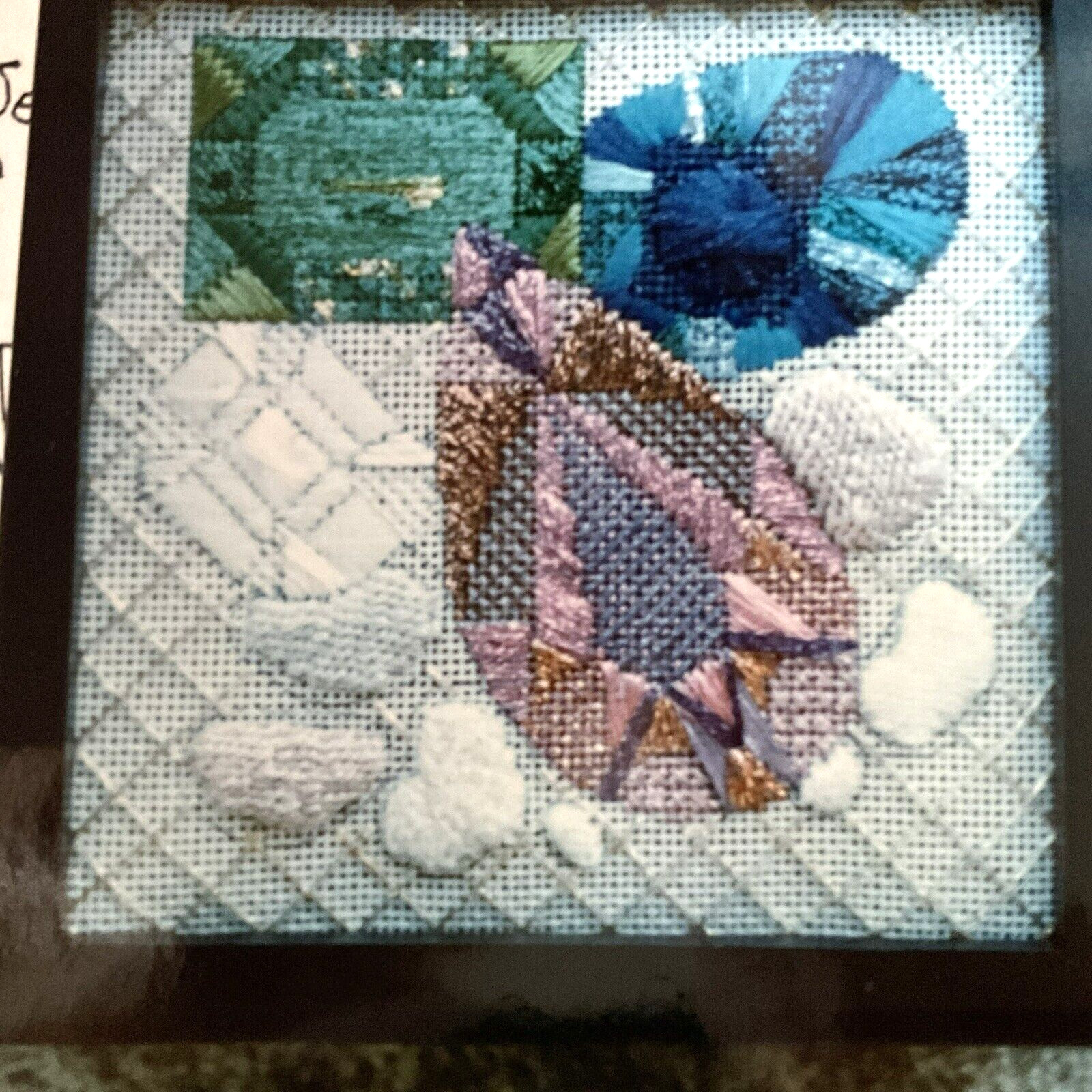 Needlepoint Chart Jewels Emerald Pearls Designed 18 Ct Canvas Unknown Designer