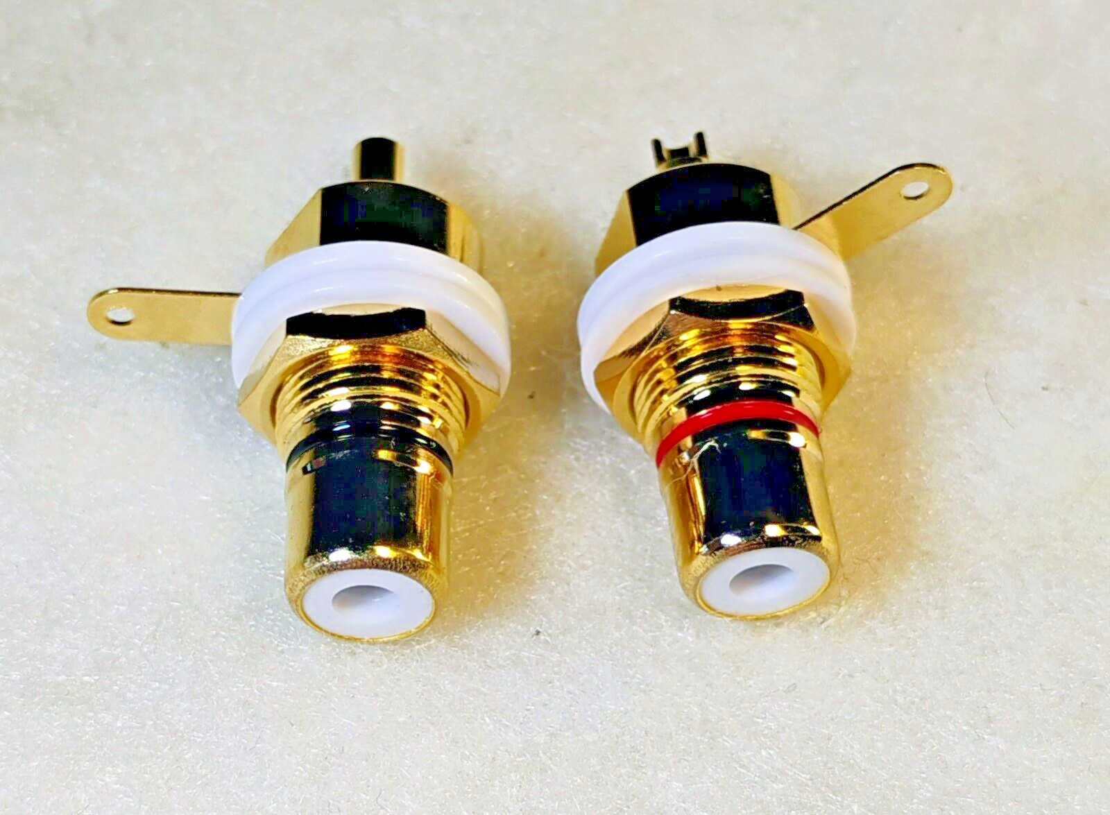 Pair of NEW! Red/Black CMC Gold Plated Rear Mount Female RCA Jack!