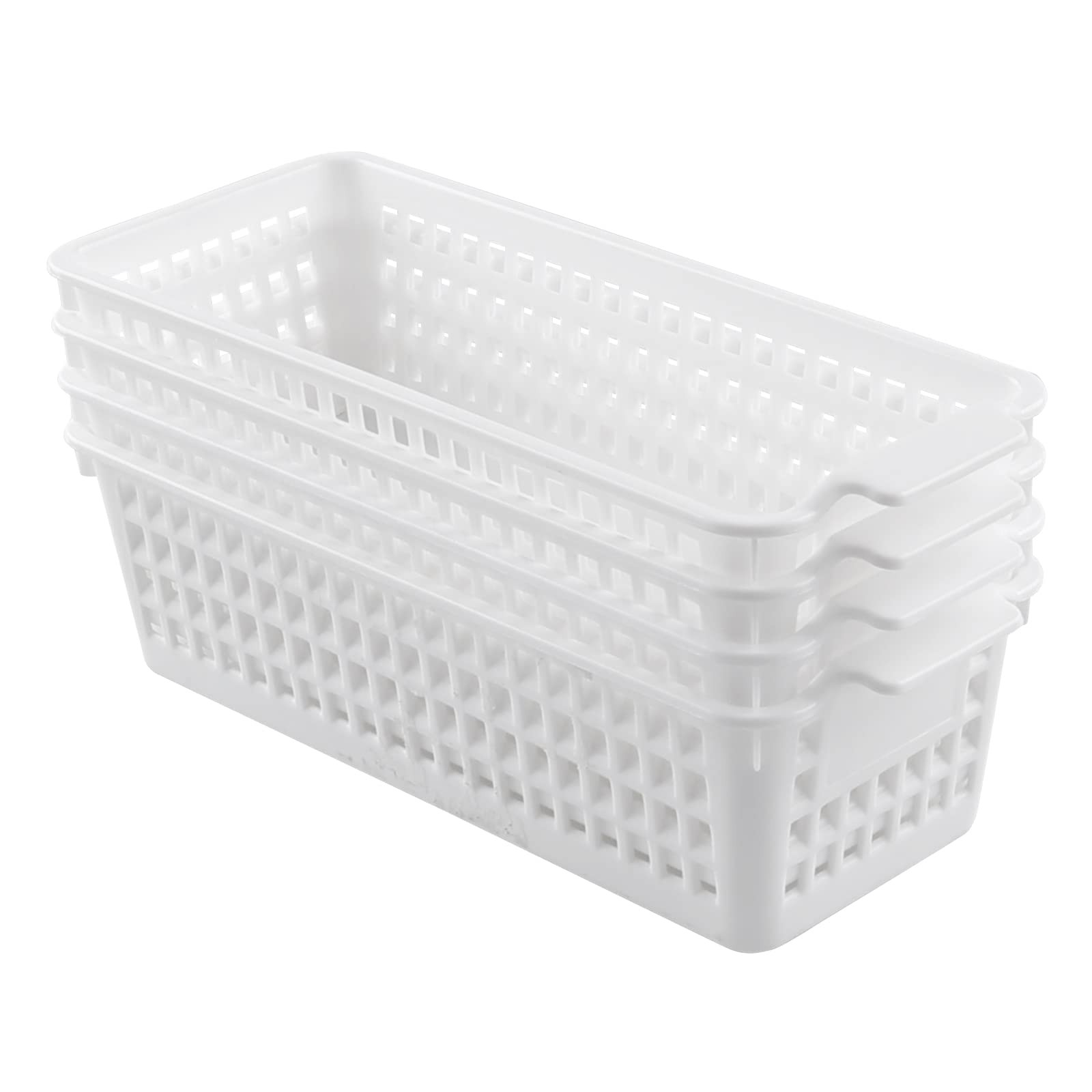 4 PCS Slim Storage Basket Plastic Organizer Bins Home Closet White