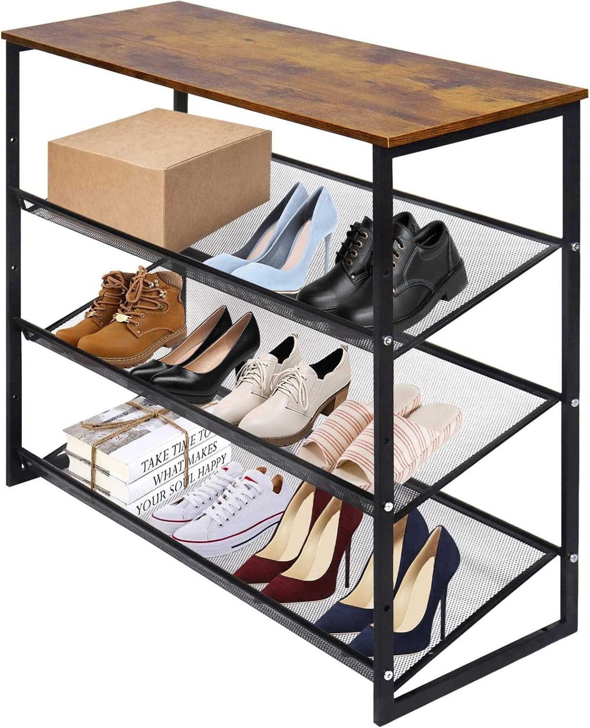 Modern 4-Tier Adjustable Shoe Rack for Heels & Closets - Brown