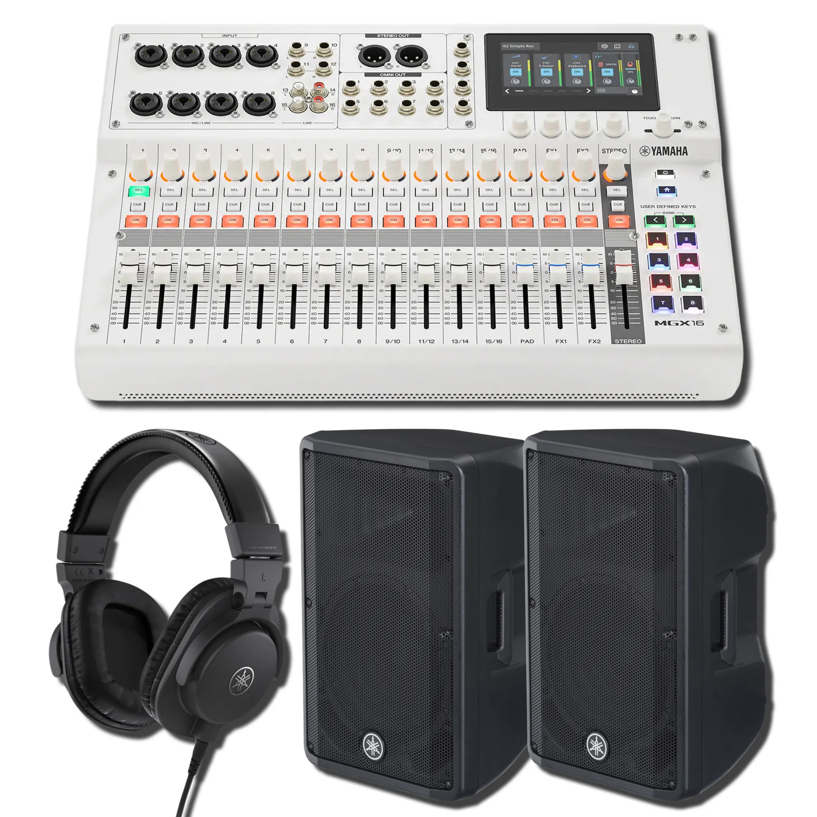 Yamaha MGX16 W 22-Ch Digital Mixer w/ 2x DBR12 1000W Speakers & HPH-MT5