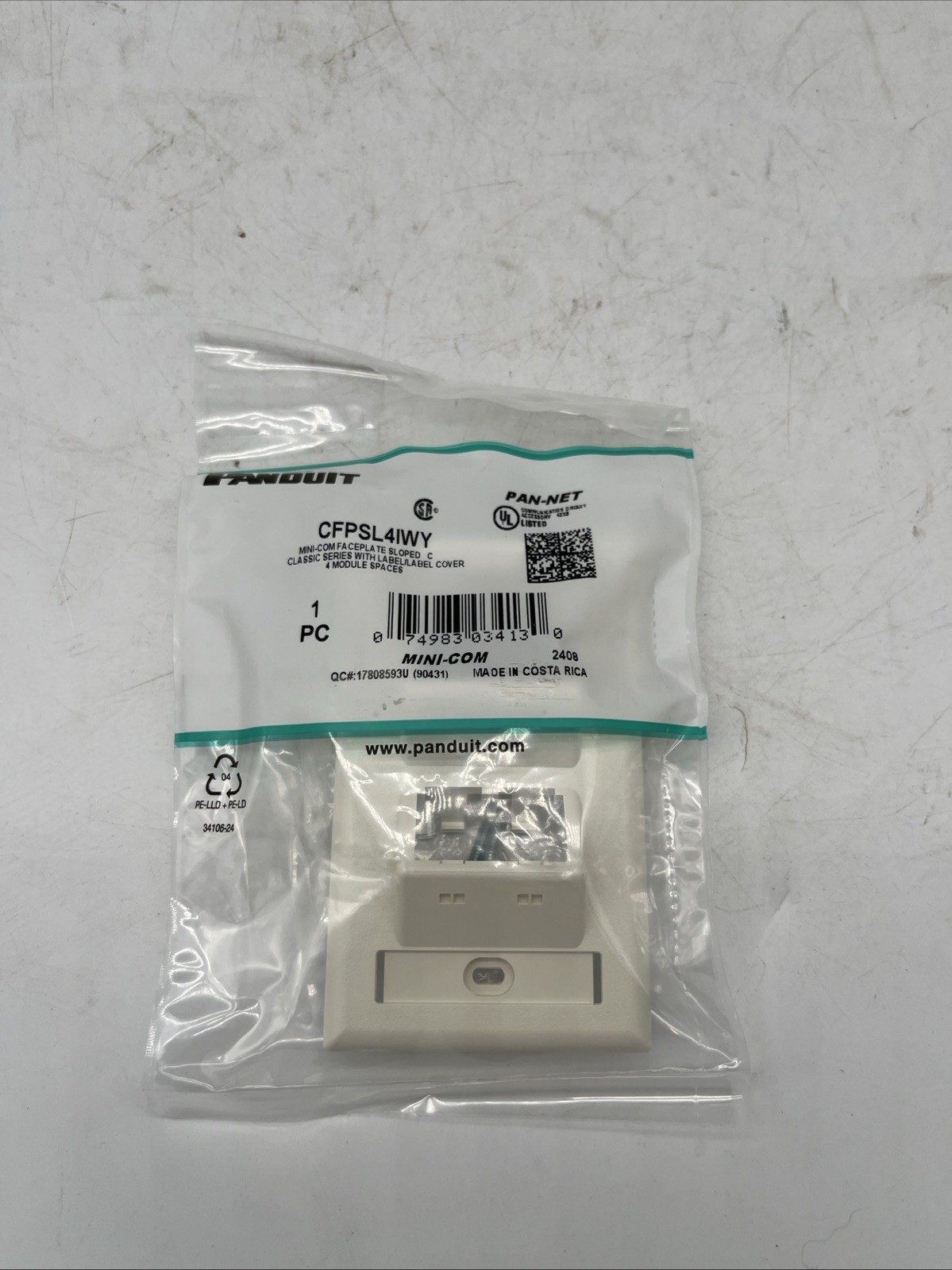 Panduit CFPSL4IWY 4-Port Mini-Com SLOPED Faceplate, Labeled, Off-White ~STSI