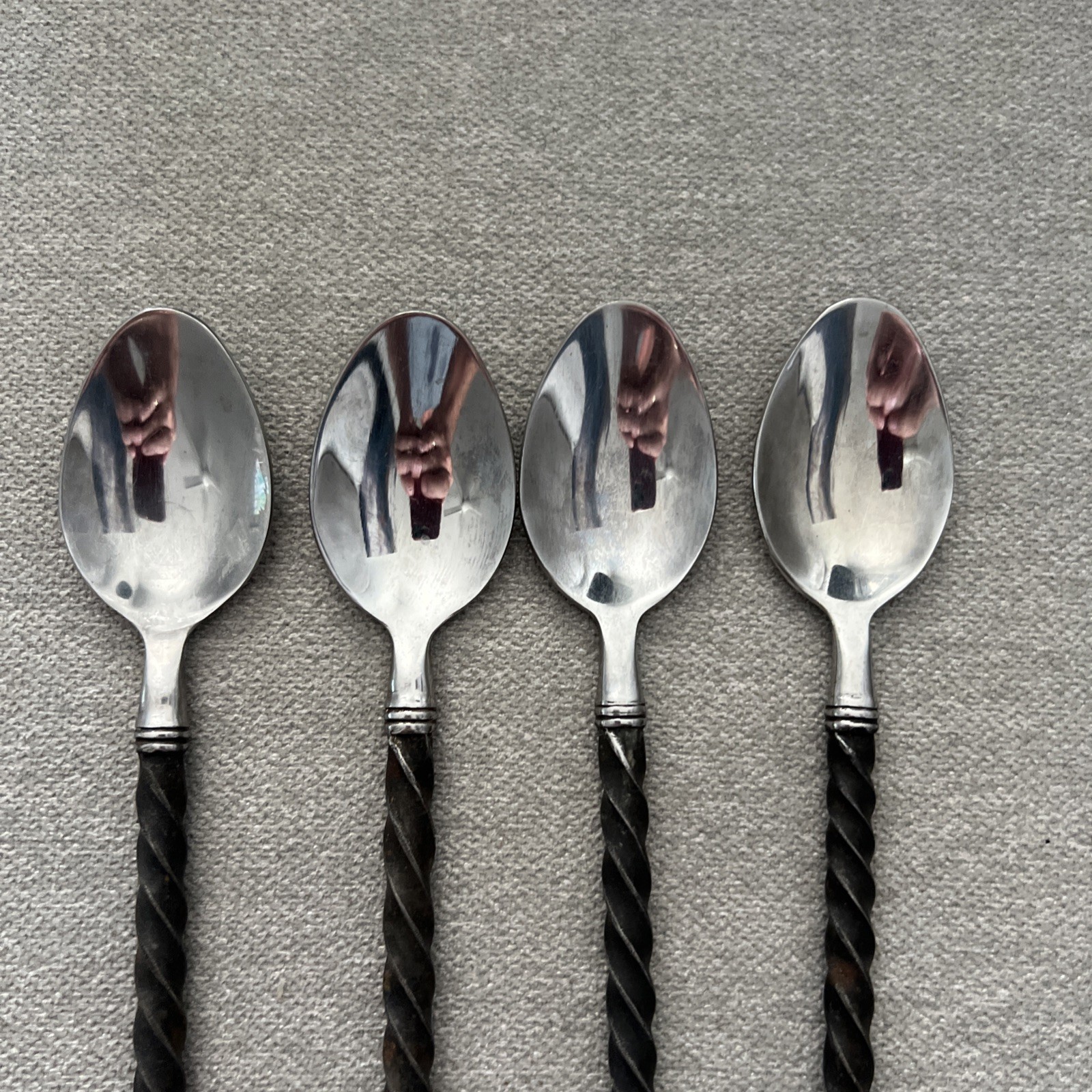 4 Hampton Silversmiths Brade Teaspoons Stainless Black Twisted Handle Flatware