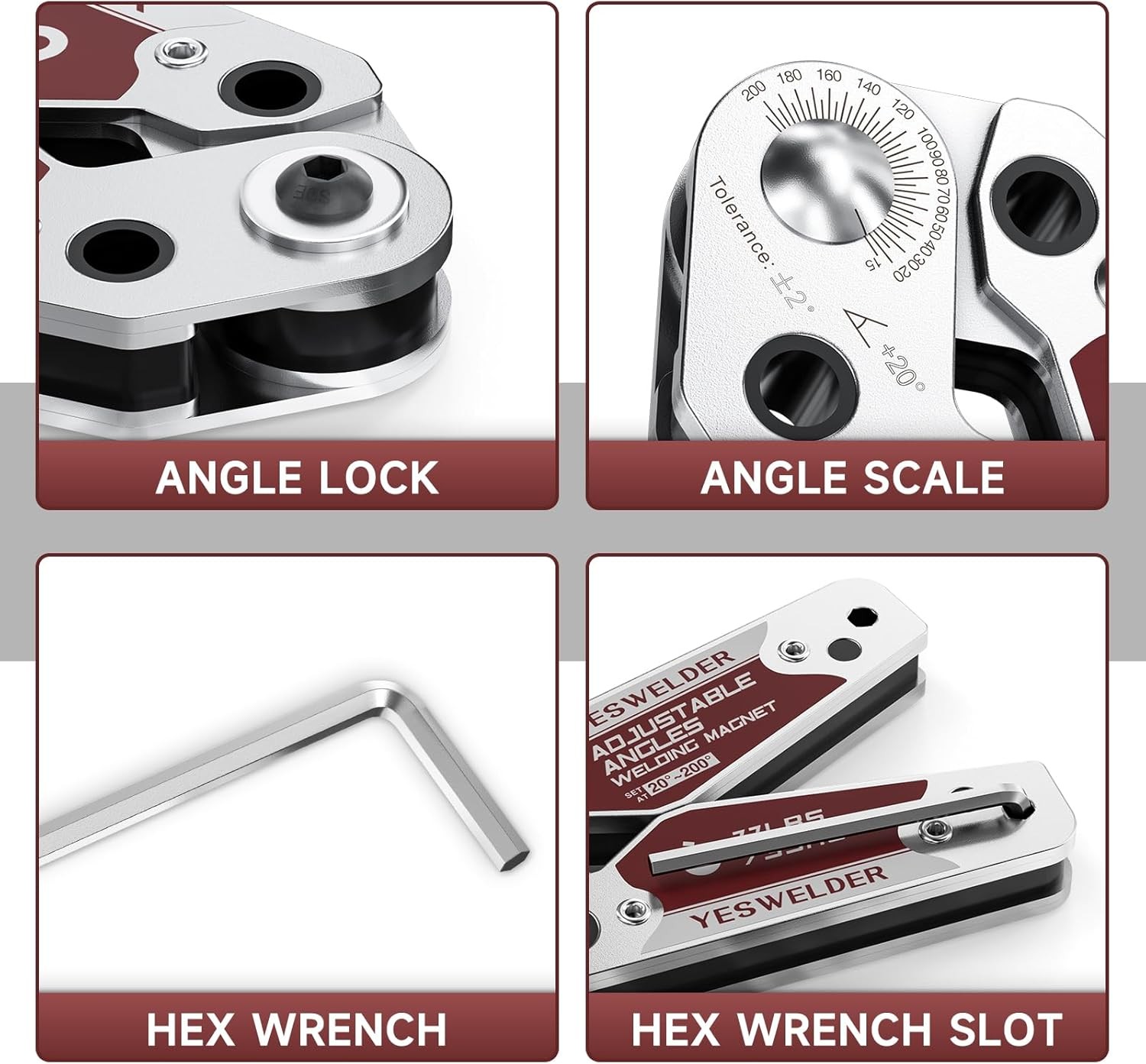YESWELDER Adjustable Angle Welding Magnet 20-200° Magnetic Medium-77LB