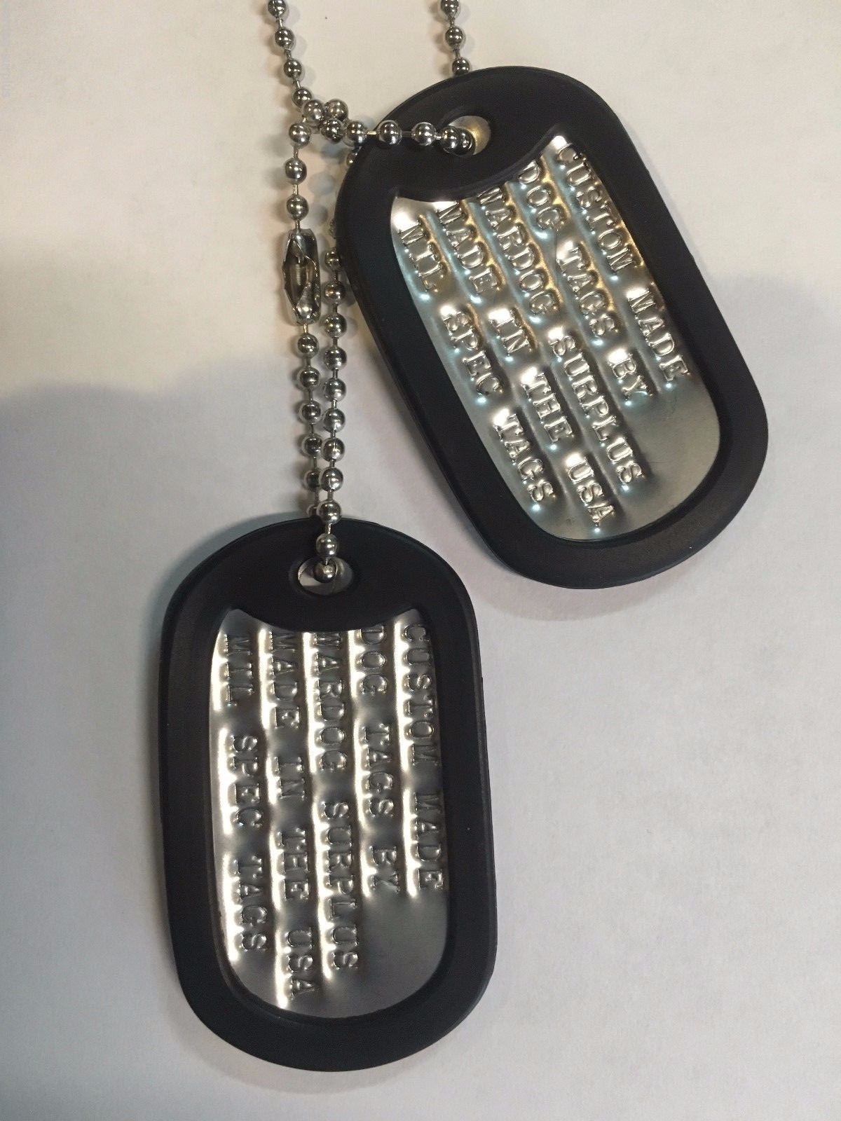 MILITARY CUSTOM ID DOG TAGS WITH CHAIN & SILENCERS OFFICIAL GI ARMY USMC SPEC