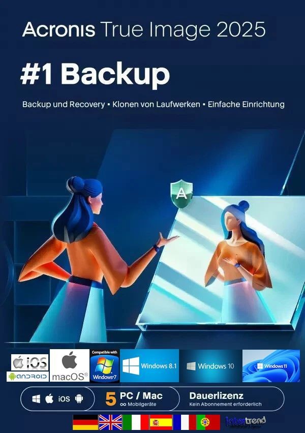 Acronis True Image 2025 Full Version 5 PC/Mac Permanent License DE/ML + Manual NEW