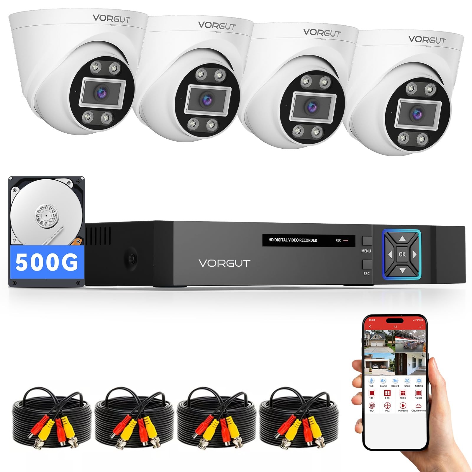 5MP Lite Security Camera System with 500G HDD,4X Outdoor Wired Cams