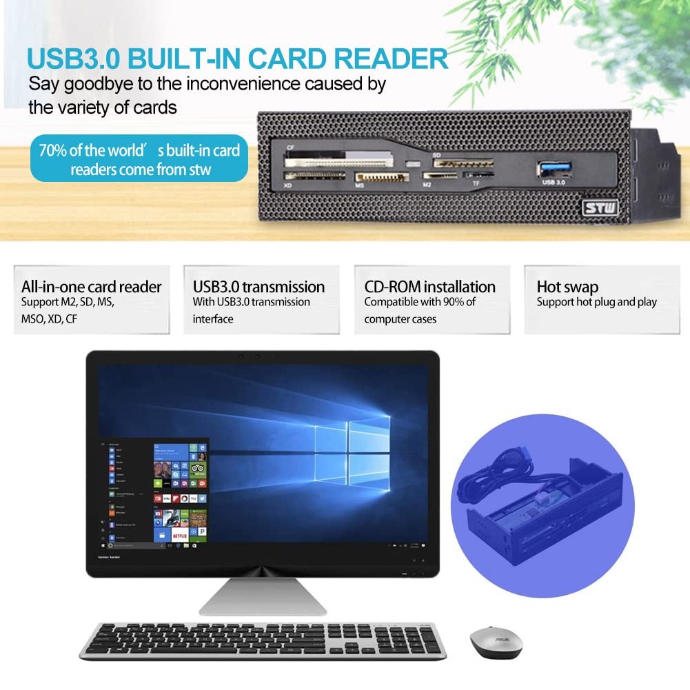 Internal Card Reader PC Dashboard 5.25 Inch Drive Bay Front Panel USB 2.0