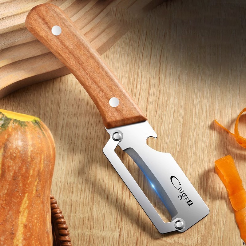 Stainless Steel Peeler with Wooden Handle for Peeling and Slicing Fruits and Veg