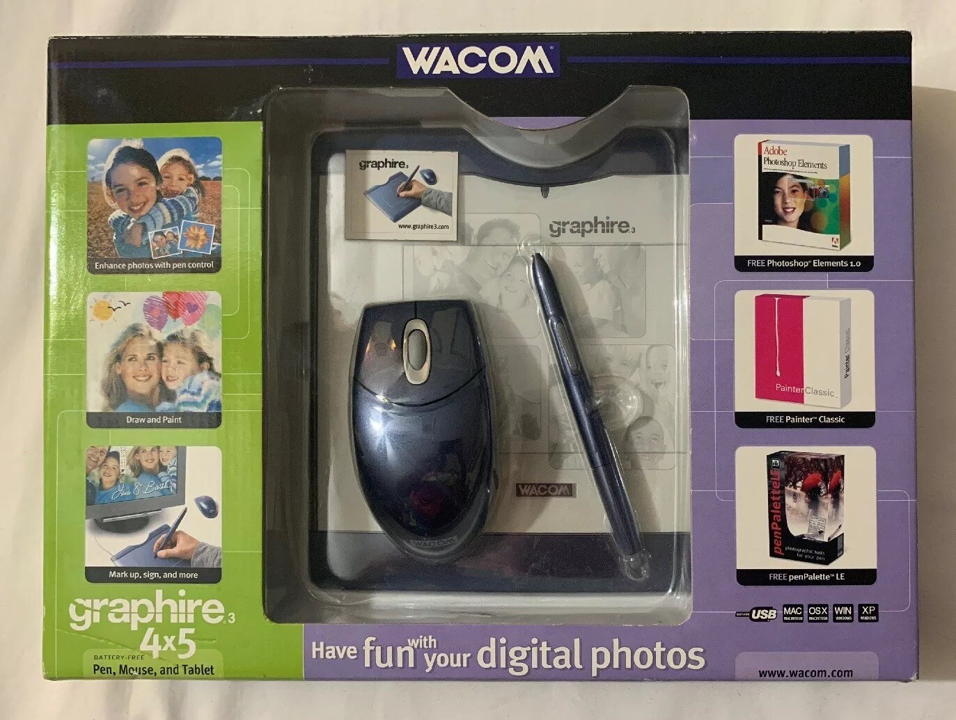 Wacom Graphire 3 4x5 USB Tablet w/Pen, Mouse & Software CD's CTE430SA New Sealed