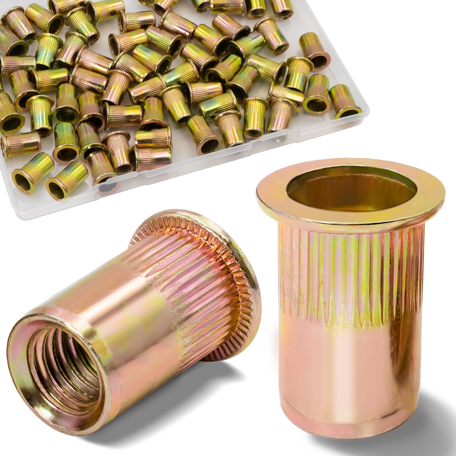 Zinc Plated Steel M8 Rivet Nuts Flat Head Threaded Insert 70 Pieces