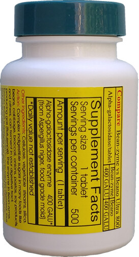 Beano -Bean-zyme 500 count is generic Beano Extra Strength for less $ than Beano