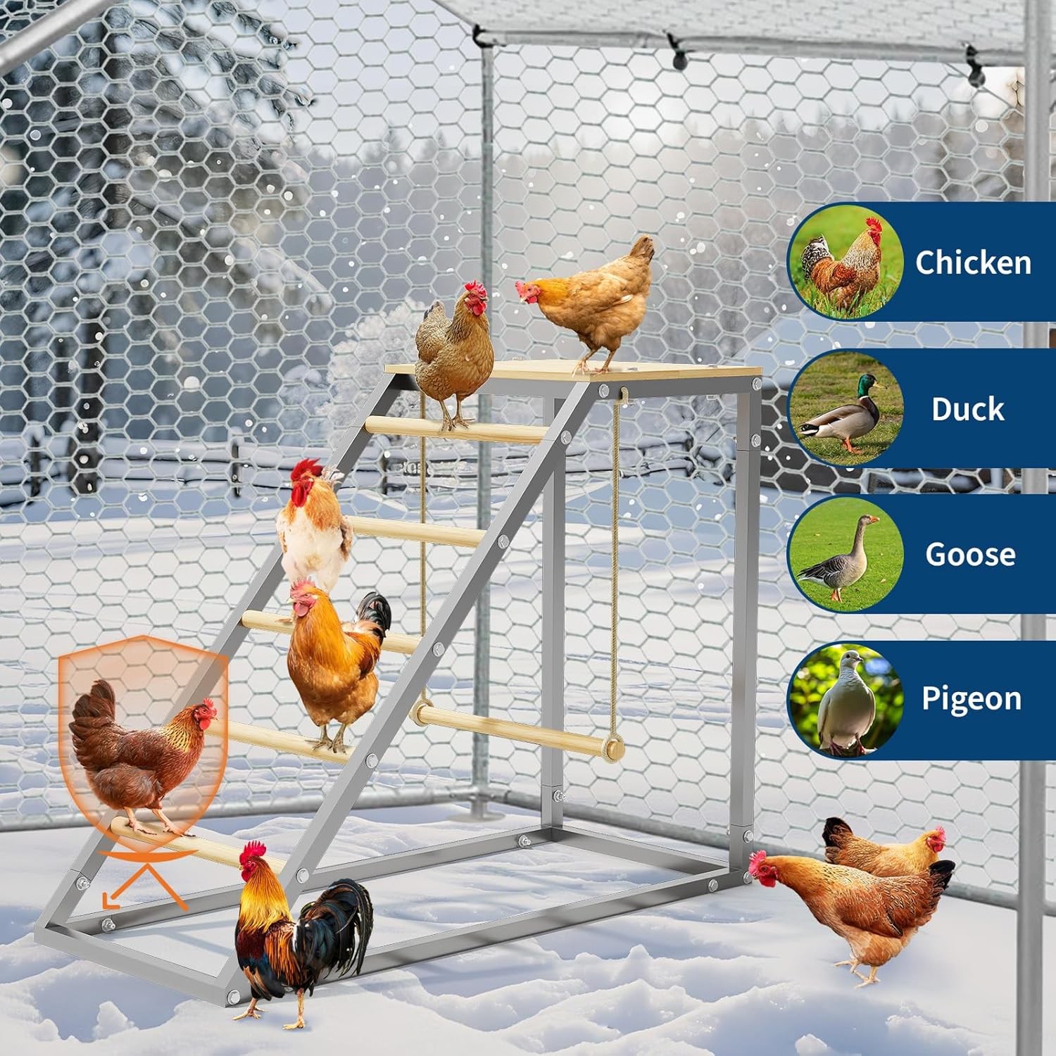 GRAVEE Chicken Perch Ladder for Coop, Roosting Bar with Swing Poultry Ramp