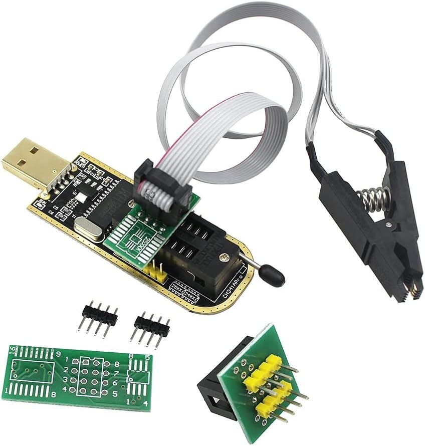 Complete CH341A BIOS Programming Kit: SOIC8 Clip, USB Programmer & Adapters